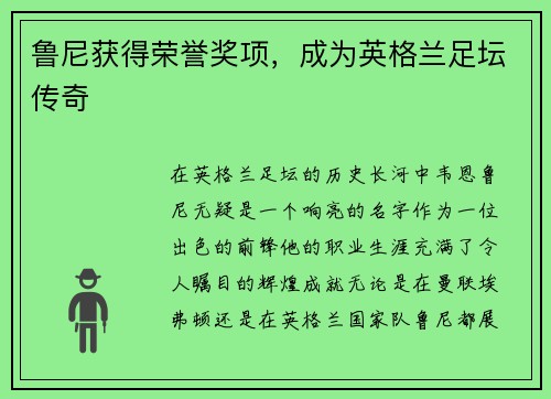 鲁尼获得荣誉奖项，成为英格兰足坛传奇